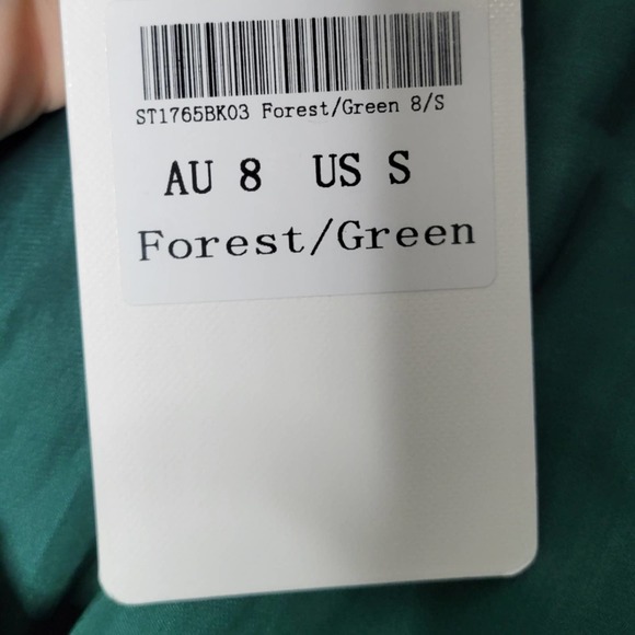 Saints + Secrets Satin Faux Wrap Romper Forest Green V-Neck Open Back Size S - Picture 5 of 5